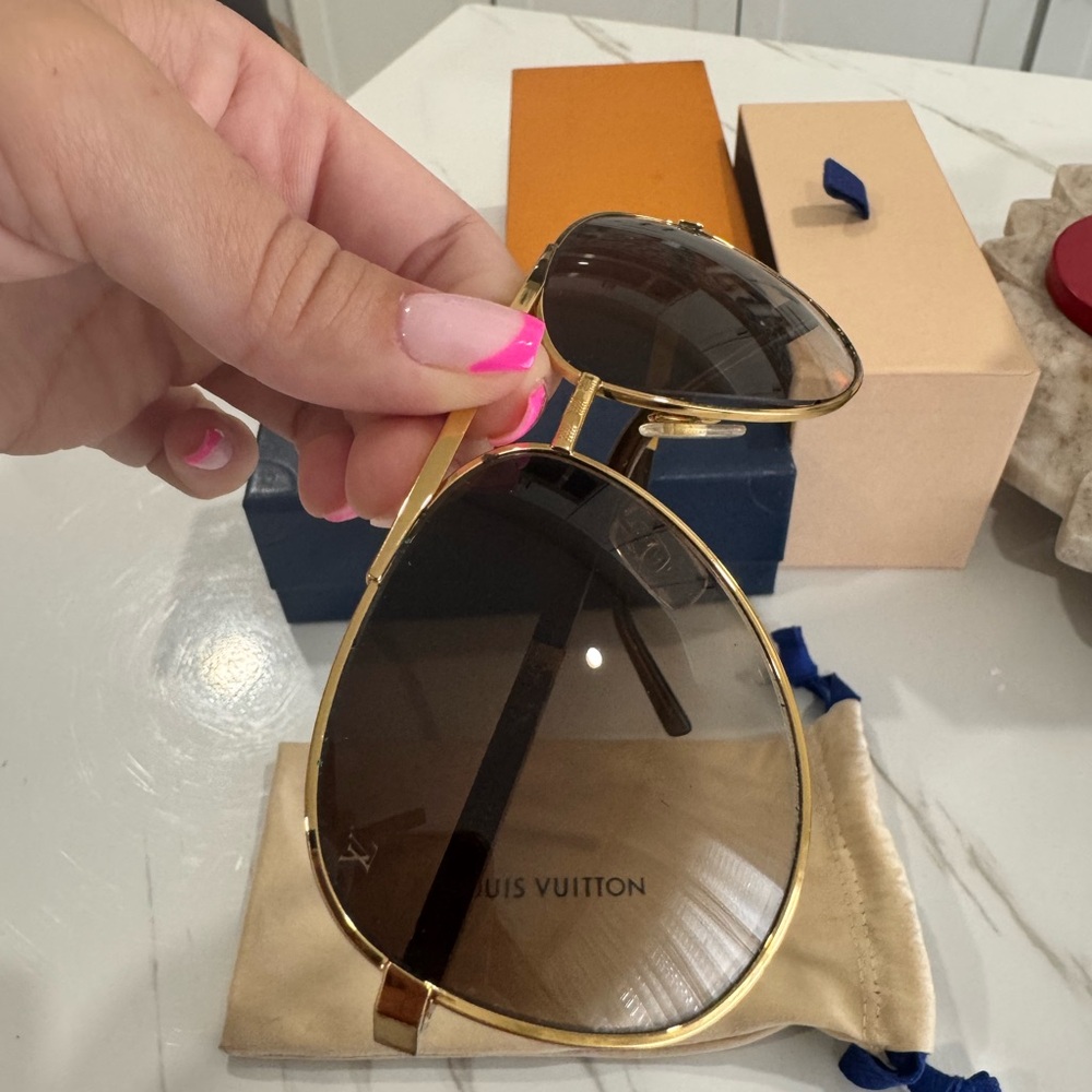 Louis Vuitton Gold-Tone Aviator Sunglasses - Picture 5 of 5